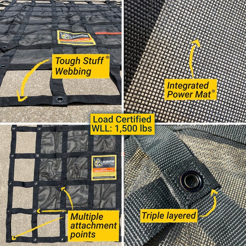 Gladiator Cargo Nets- Heavy Duty Cargo Net -Truck Accesories-Truck organizer -Bed Cover-Interior- Roof Rack-Trunk organizer-Cargo Net Offroad-SUV -Rubicon -Camping-(WLL)1,500 lbs (GRN-100) 4.8' x 5.3' - Image 3